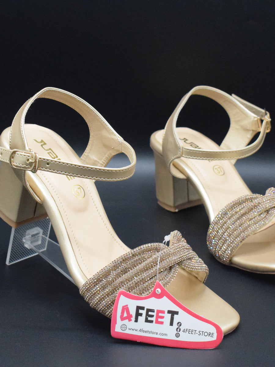 Buy Party Wear Block Golden Heels