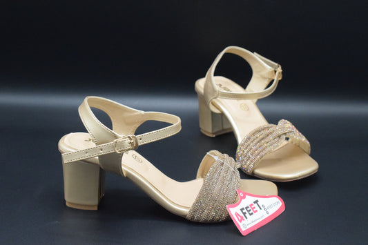 Buy Party Wear Block Golden Heels