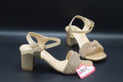 Buy Party Wear Block Golden Heels