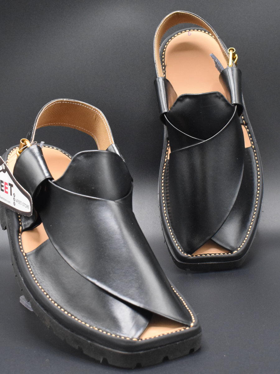 Shop The Black Vibram Sole Peshawari Chappal