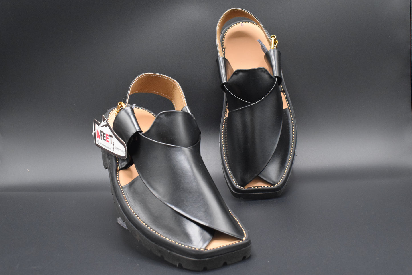 Shop The Black Vibram Sole Peshawari Chappal