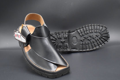 Shop The Black Vibram Sole Peshawari Chappal